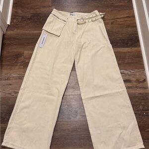 Princess Polly Paltrow Mid Rise Wide Leg Cargo Jeans Cream